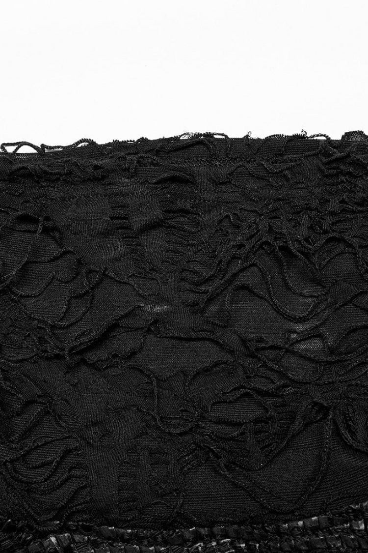 Black High Collar Stitching Ripped Steampunk Blouse