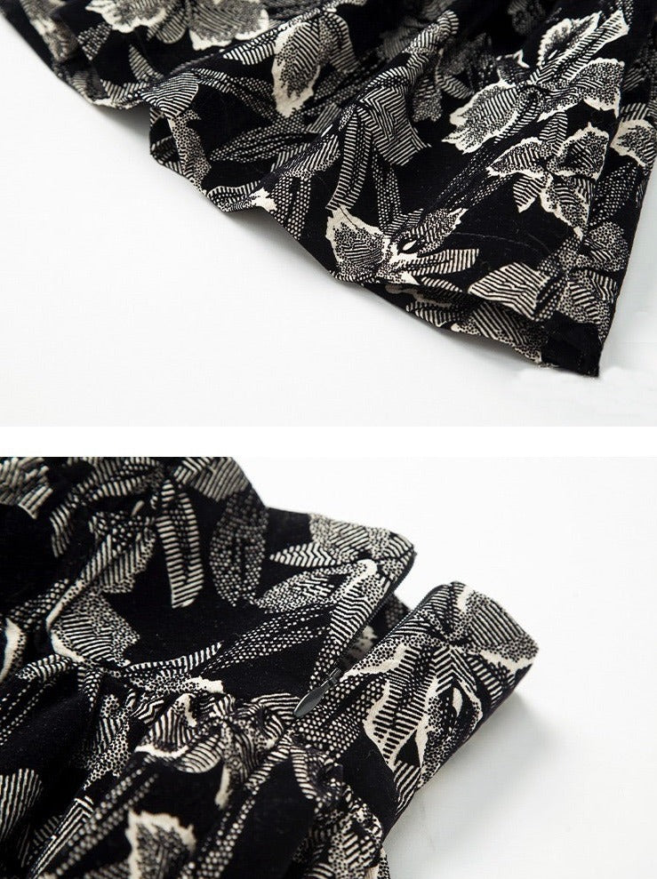 Lace Ruffle Bow Blouse + Jacquard Skirt