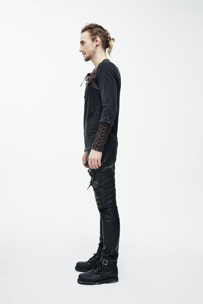 Brown Long Sleeves Designer Punk T-shirt