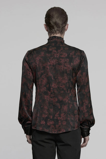 Black/red Stand Collar Long Sleeves Ruffle Pleated Gothic Blouse