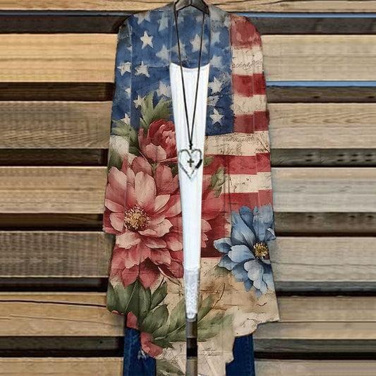 Women's Vintage Independence Day Floral Print Cardigan elevenforest