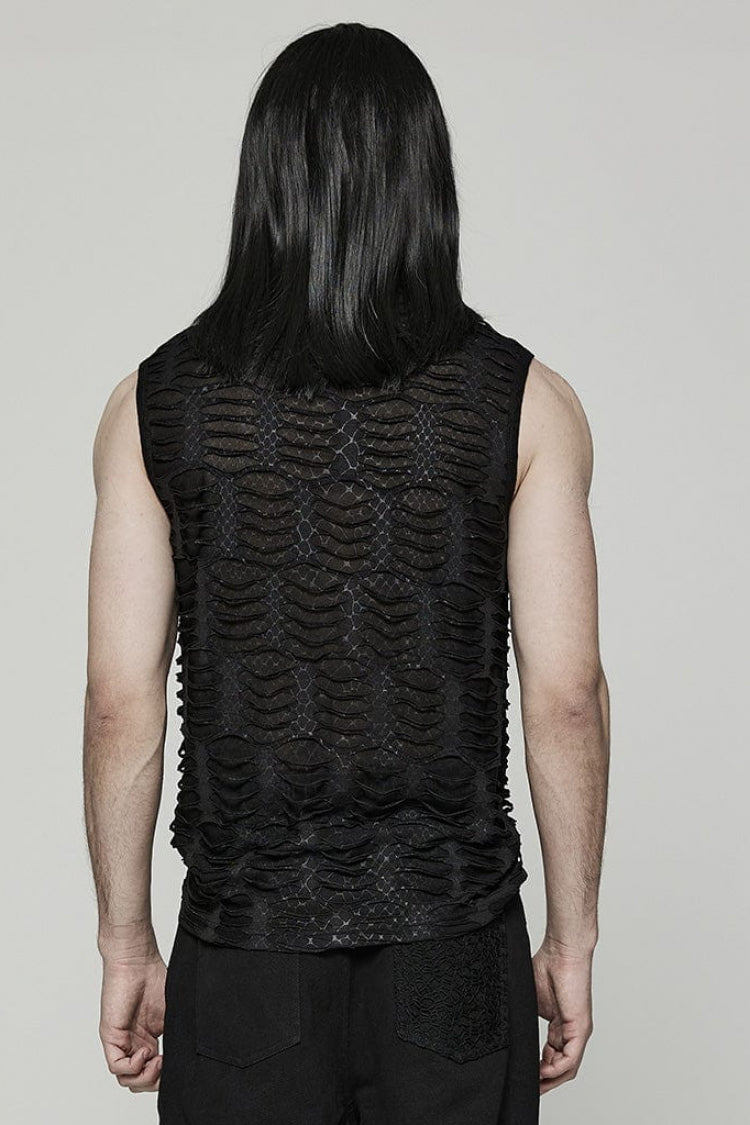 Black High Collar Hollow Spider Mesh Ripped Asymmetric Gothic Vest