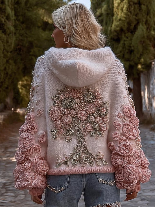 Bohemian Gradient Floral Thick Hooded Sweater elevenforest