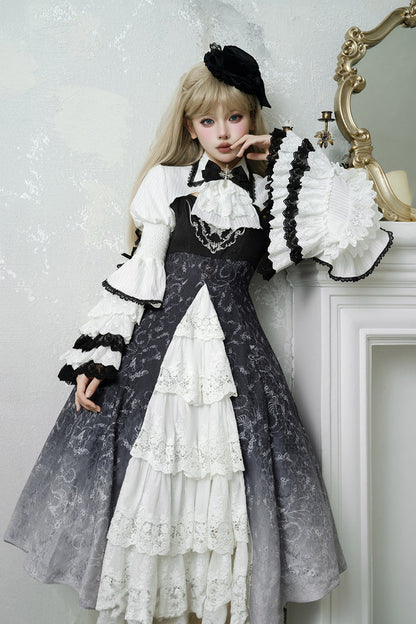 Black/white Print Bone Magic Ruffle Cardigan Lace Classic Gothic Princess Lolita Jsk Dress