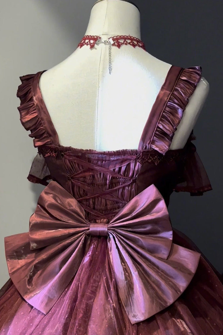 Red Square Collar Sleeveless Ruffled Bow Lace-up Classic Princess Lolita Jsk Dress