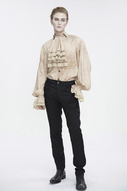 Apricot Stand Collar Puff Sleeved Gothic Shirt With Necktie