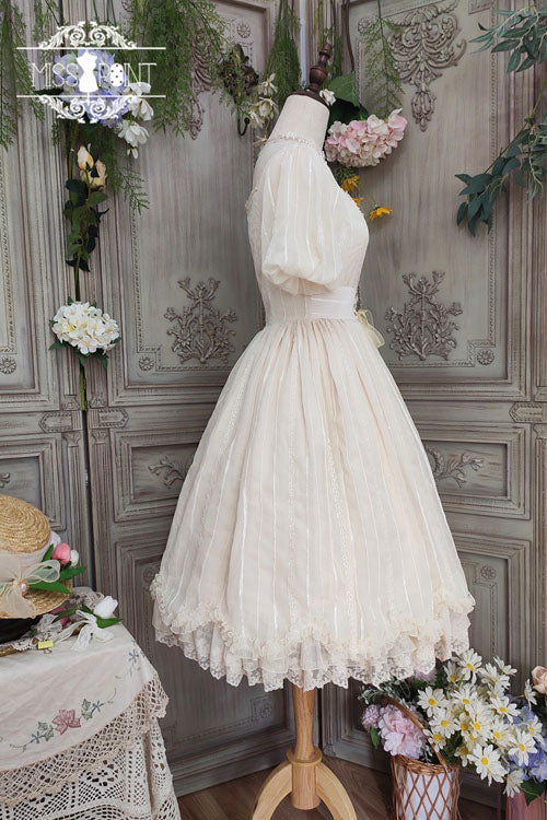 Ivory Square Collar Short Sleeves Multi-layer Ruffled Classic Lolita Op Dress