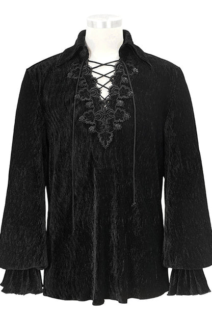 Black Velvet Elastic Lantern Sleeves Gothic Blouse
