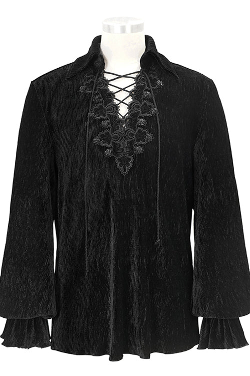 Black Velvet Elastic Lantern Sleeves Gothic Blouse