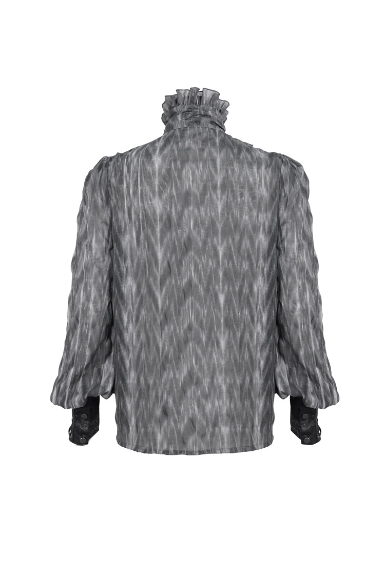 Black/grey Ruffle Stand Collar Print Lace-up Gothic Blouse