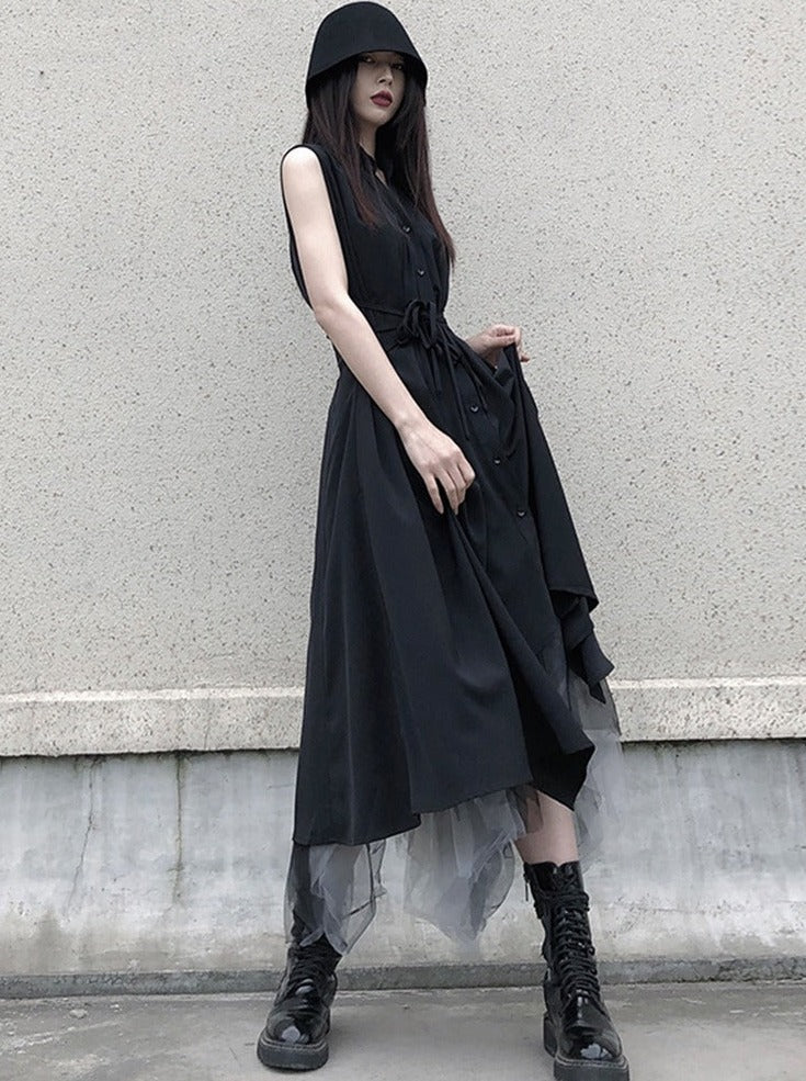 Sleeveless Flare Design Mode Shirt Dress