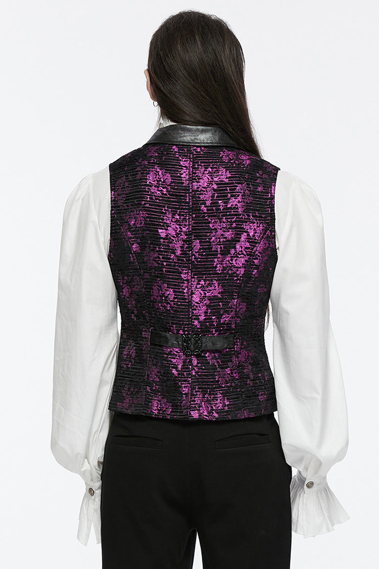 Violet V Collar Sleeveless Print Skull Buckle Gothic Vest