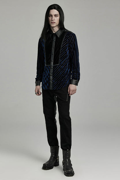 Black/blue Lapel Collar Stitching Slim Gothic Blouse