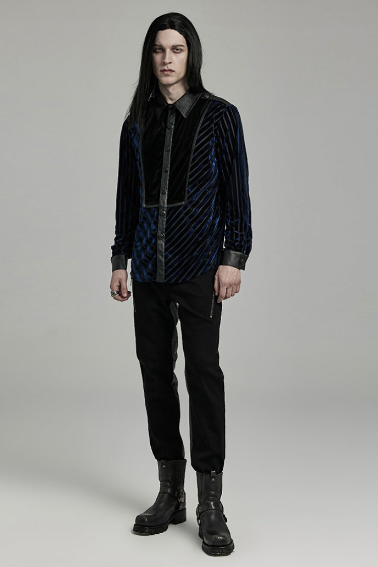 Black/blue Lapel Collar Stitching Slim Gothic Blouse