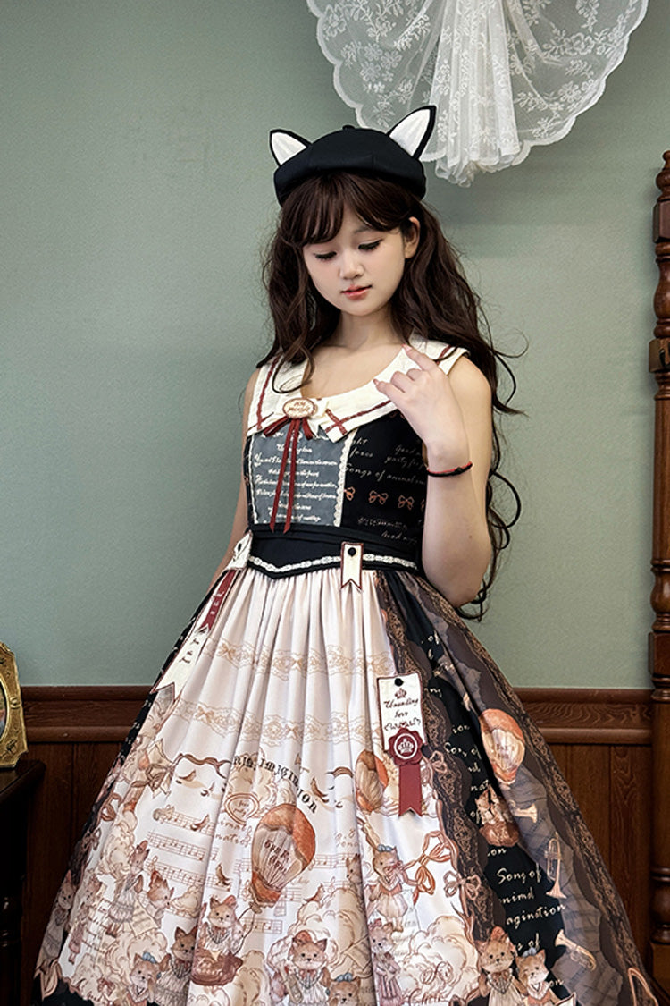 Black [fox Band] Print Square Collar Bowknot Classic Lolita Jumper Dress