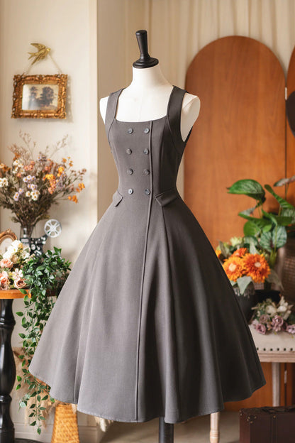 Grey [misty Shirt Forest] Square Collar Sleeveless Ruffled British Style Classic Lolita Jsk Dress