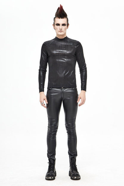 Black Zipper Neckline Long Sleeves Slim Steampunk Top