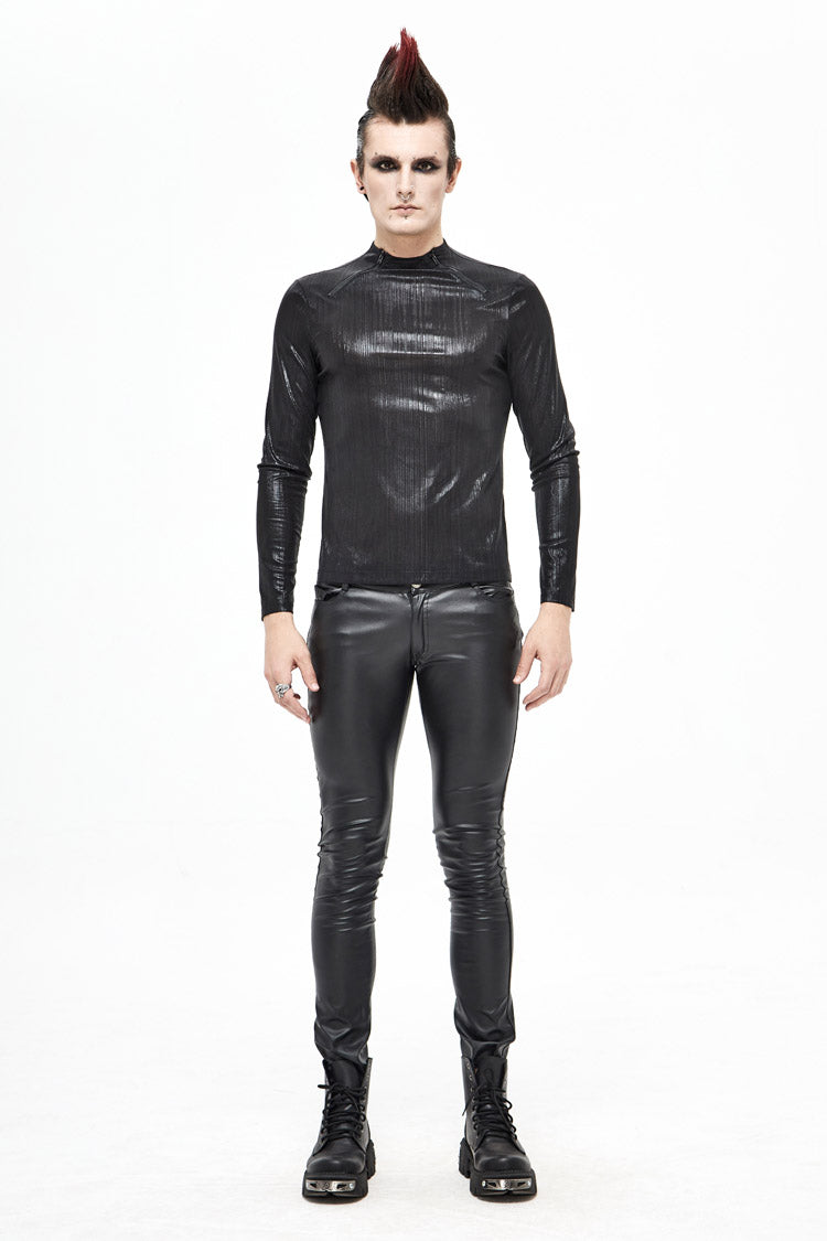 Black Zipper Neckline Long Sleeves Slim Steampunk Top