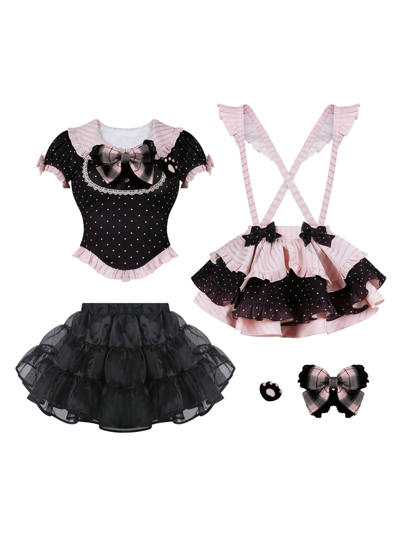 Black Cat Maid Dot Top + Suspender Skirt + Petticoat