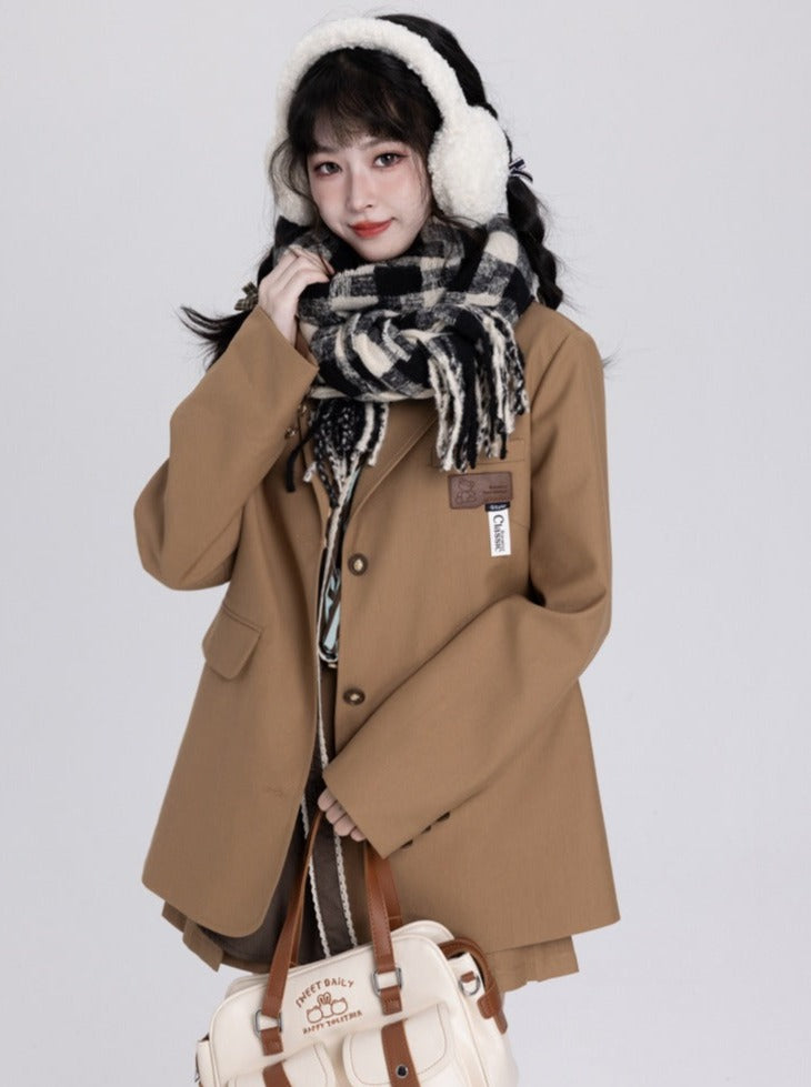 Over College Style Jacket + Pleated Skirt