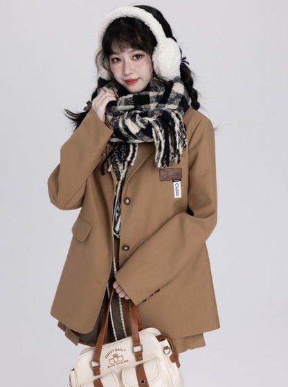 Over College Style Jacket + Pleated Skirt