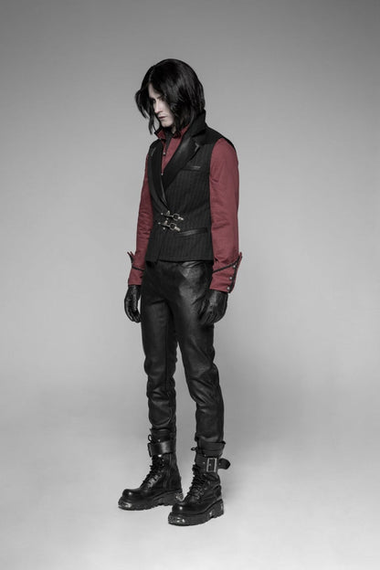 Black V Collar Sleeveless Metal Buckle Steampunk Crossover Formal Vest