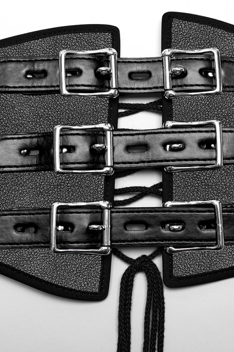 Black Lace-up Double-buckle Punk Girdle