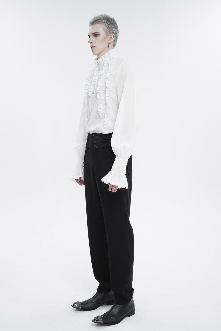 White Irregular Stand Collar Puff Sleeved Ruffled Gothic Shirt