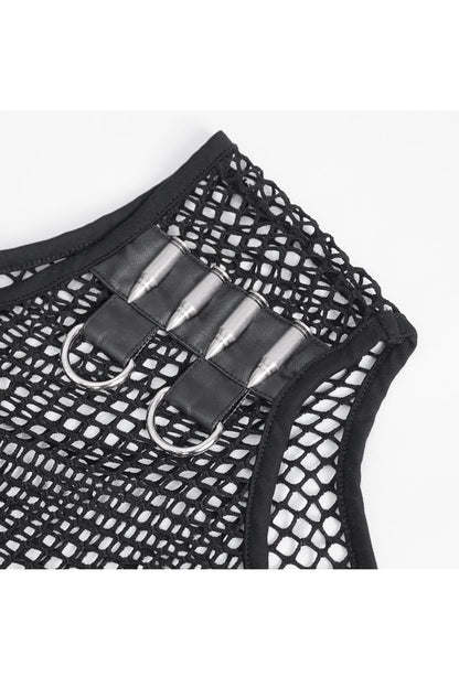 Black Round Collar Mesh Gothic Vest