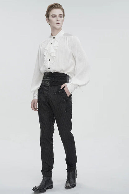 White Puff Sleeved Ruffled Lace Splice Gothic Shirt