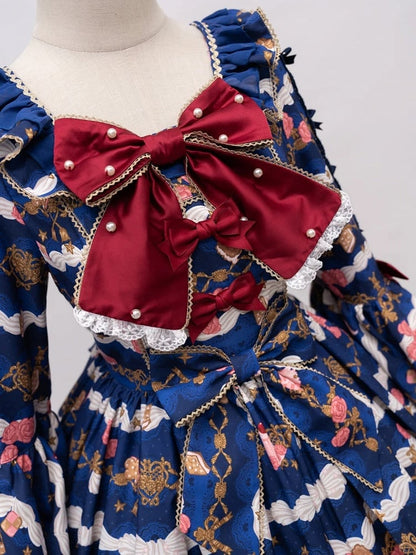 [pre-order Deadline: April 26] Retro Romance Sweet Lolita Ribbon Cake Print Princess Sleeve Dress