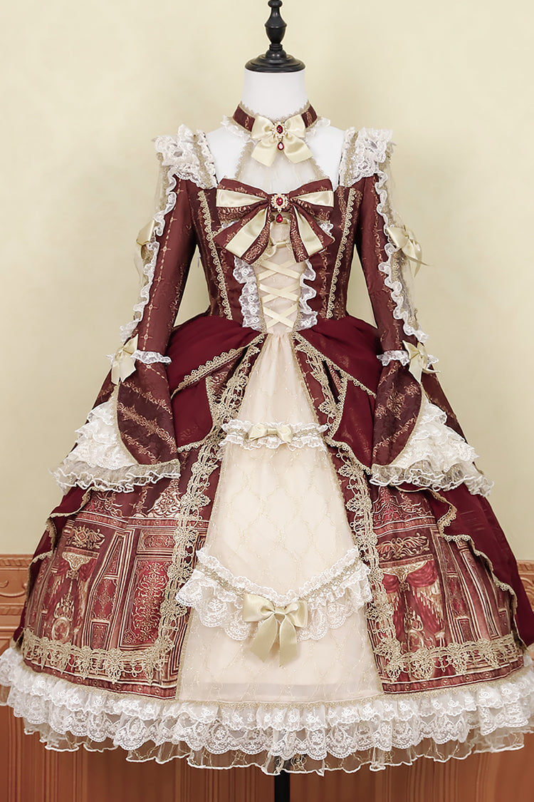 Red Baroque Palace Print Lace Classic Princess Lolita Dress