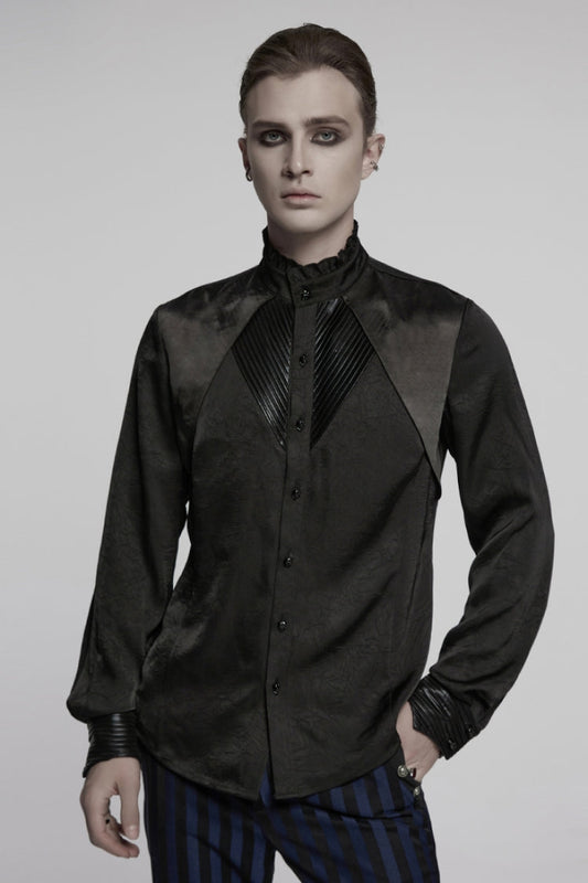 Black Stand Collar Long Sleeves Ruffle Pleated Gothic Blouse