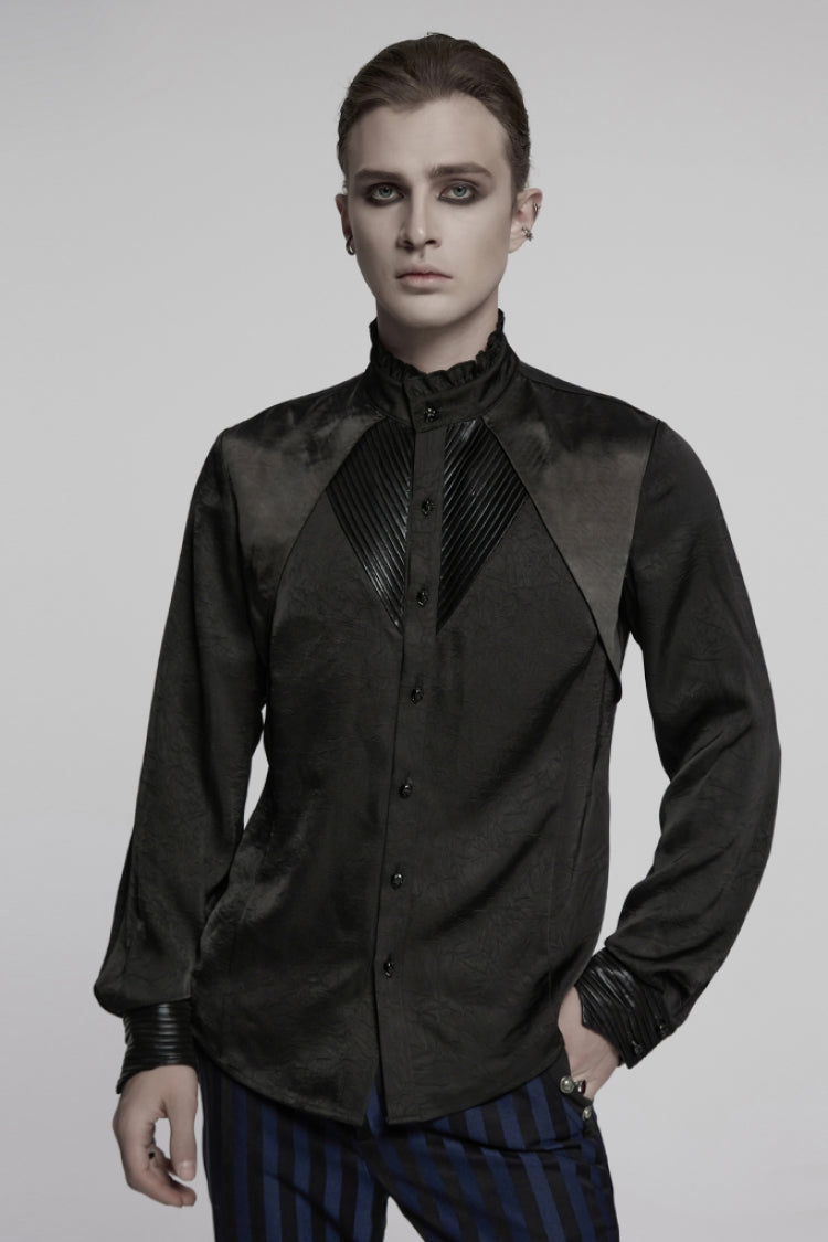 Black Stand Collar Long Sleeves Ruffle Pleated Gothic Blouse