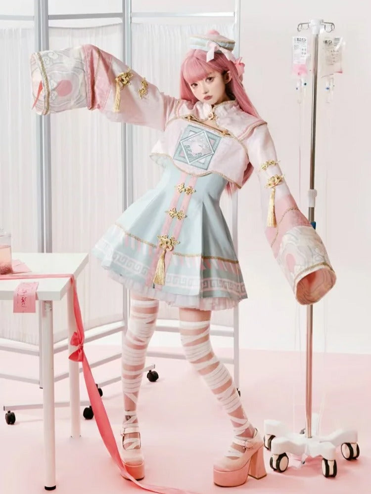 [pre-order] Little Jiangshi Pink Lolita Sweet Dress + Jacket + Hat + Ribbon