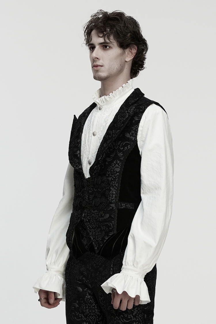 Black Sleeveless Jacquard Buckled Gothic Vest