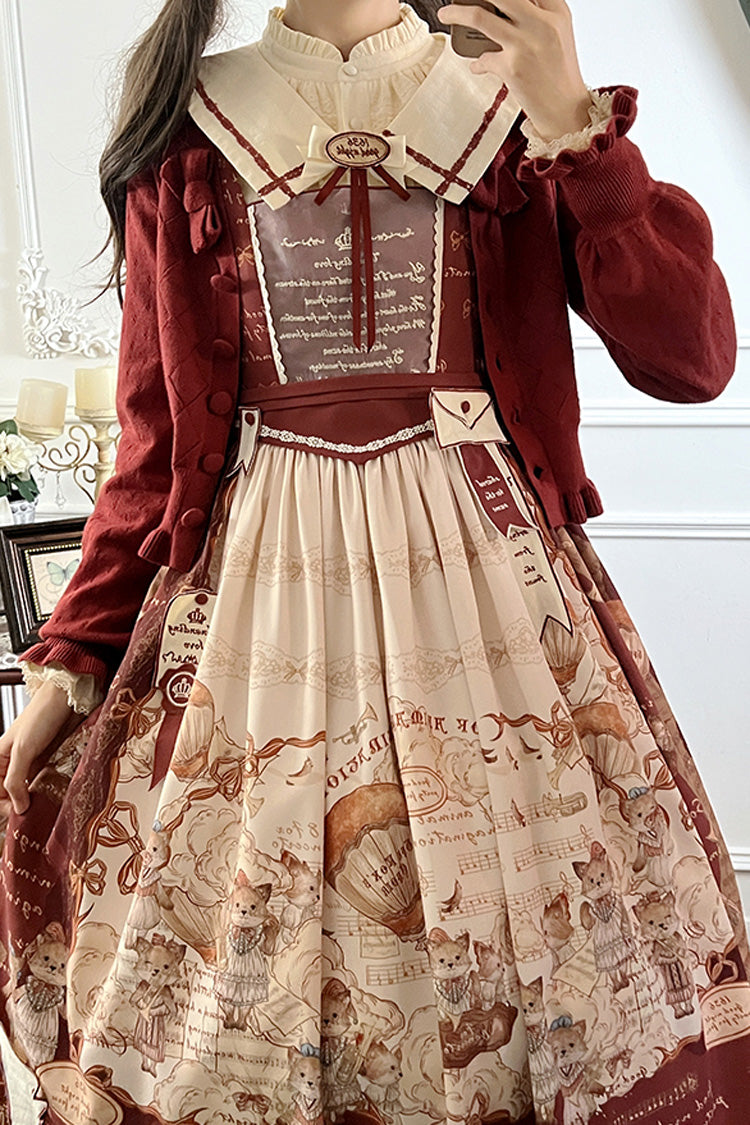 Wine Red [fox Band] Print Square Collar Bowknot Classic Lolita Jumper Dress