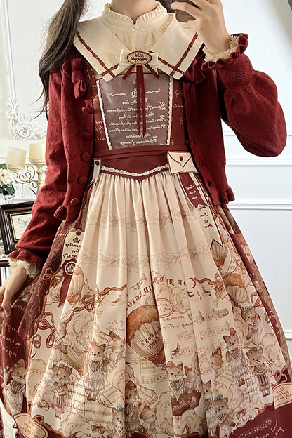 Wine Red [fox Band] Print Square Collar Bowknot Classic Lolita Jumper Dress