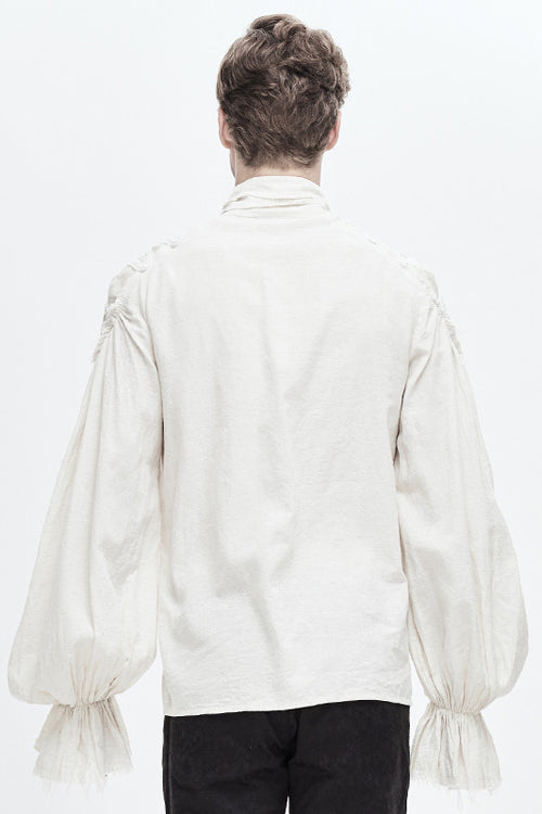 White Straight Collar Puff Sleeve Jacquard Punk Blouse