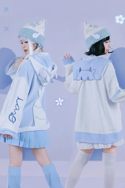 [angel Style] Aqua Color Dragon Baby Loose Jacket + Long Sleeve T-shirt + Bottoms + Leg Warmers