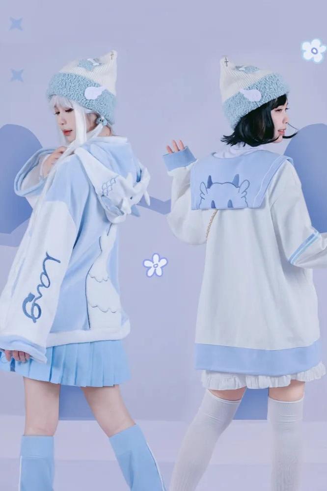 [angel Style] Aqua Color Dragon Baby Loose Jacket + Long Sleeve T-shirt + Bottoms + Leg Warmers