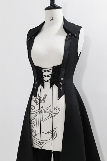Red Black 4.0 Retro Dark Long Vest Prince Set
