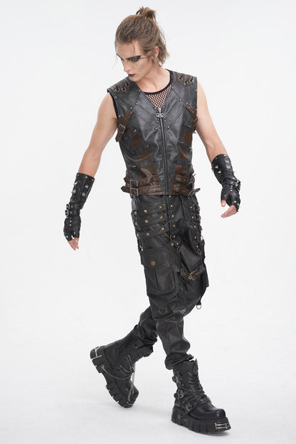Black Studded Faux Leather Punk Vest