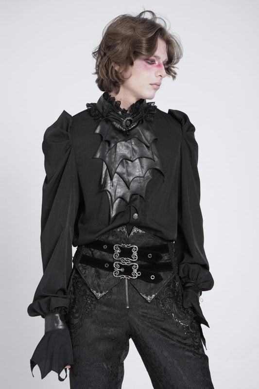 Black Stand Collar Long Puff Sleeves Gothic Batlike Blouse