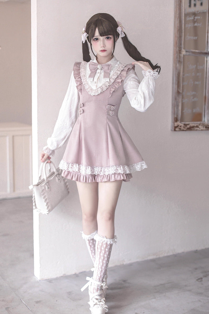 [pre-order Deadline: September 14] Pink White Ruffled Dress Set + Jewel Ribbon