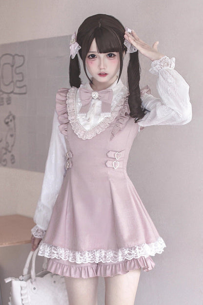 [pre-order Deadline: September 14] Pink White Ruffled Dress Set + Jewel Ribbon