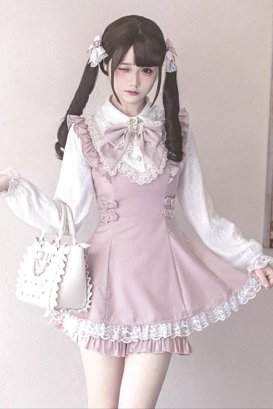 [pre-order Deadline: September 14] Pink White Ruffled Dress Set + Jewel Ribbon