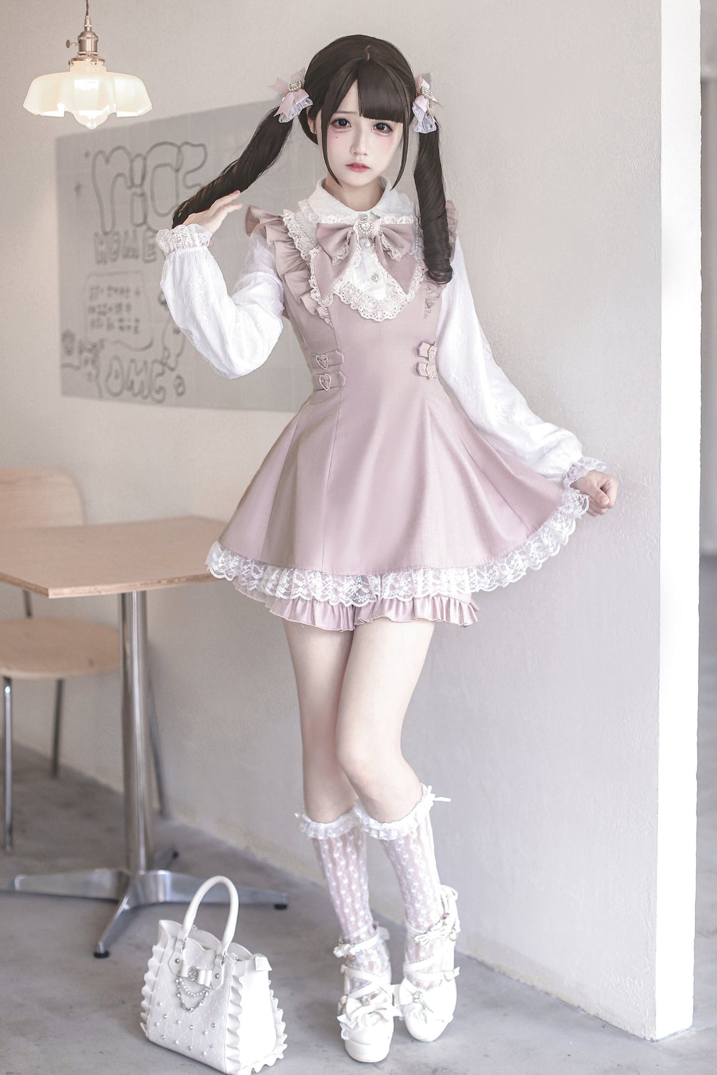 [pre-order Deadline: September 14] Pink White Ruffled Dress Set + Jewel Ribbon