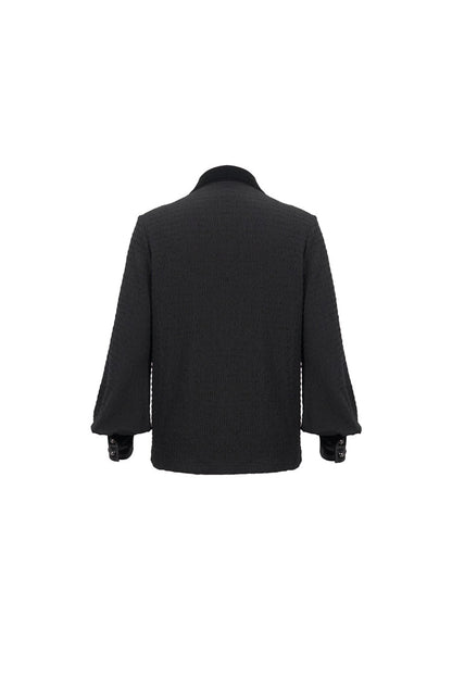 Black Embroidered Chest With Drawstring Strappy Puff Sleeved Gothic Shirt