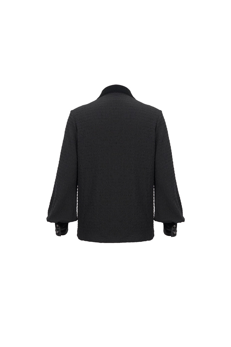 Black Embroidered Chest With Drawstring Strappy Puff Sleeved Gothic Shirt